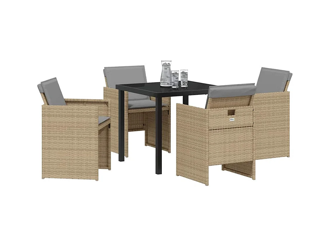Set da pranzo da giardino 5 pezzi con cuscini in polyrattan beige
