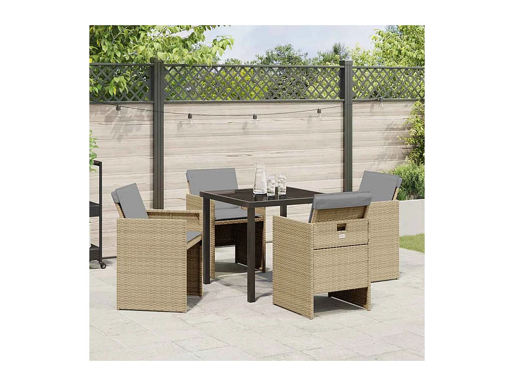 Set da pranzo da giardino 5 pezzi con cuscini in polyrattan beige
