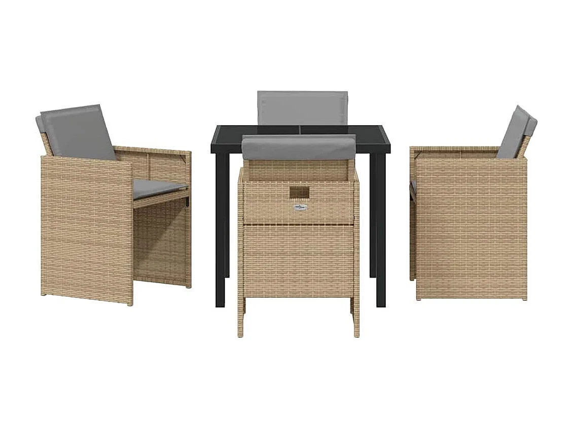 Set da pranzo da giardino 5 pezzi con cuscini in polyrattan beige