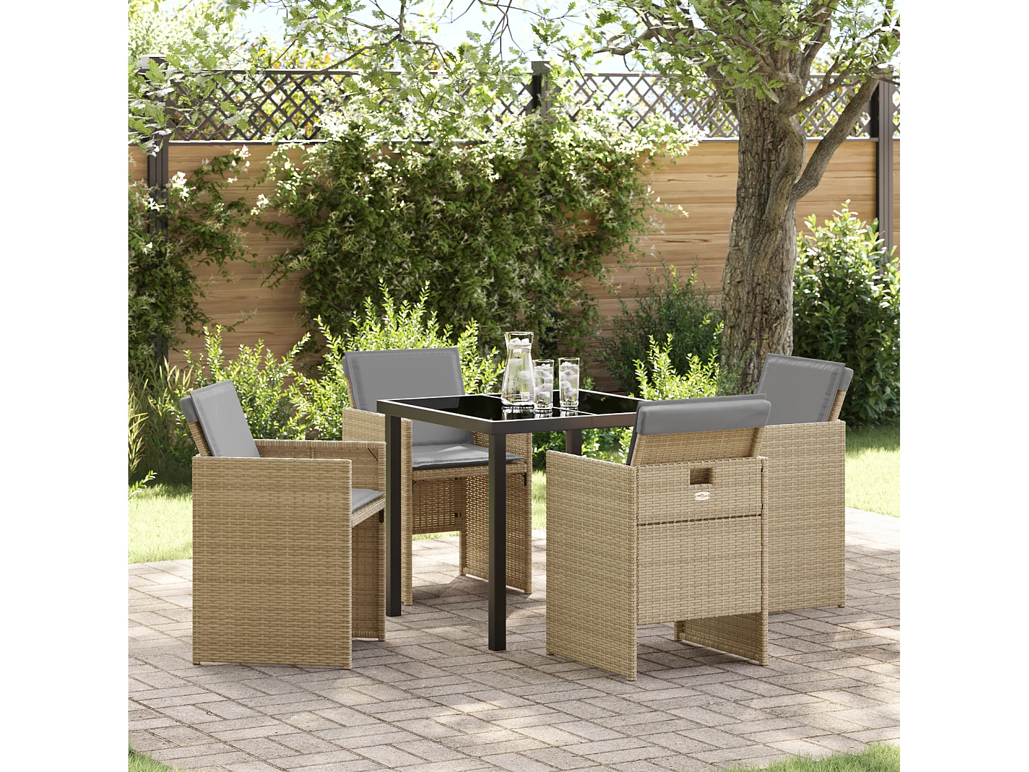 5-delige tuinset met beige polyrotan kussens