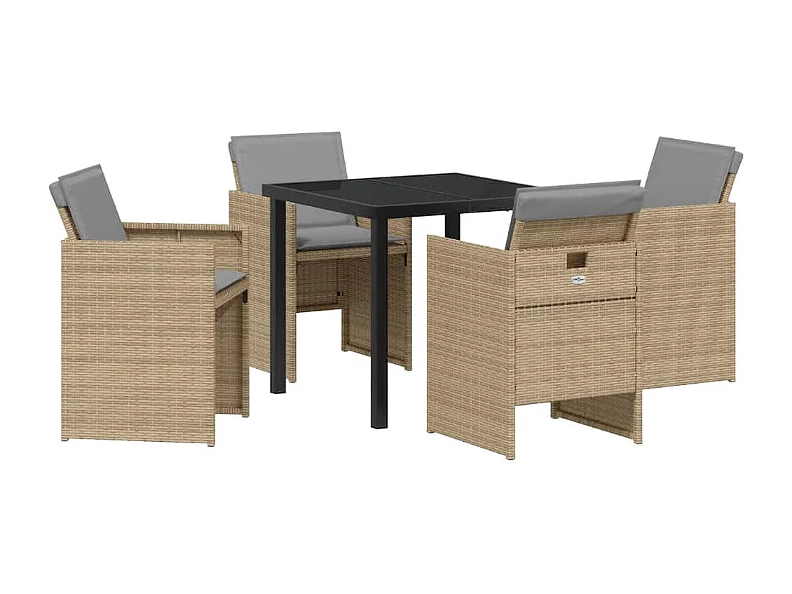 5-delige tuinset met beige polyrotan kussens