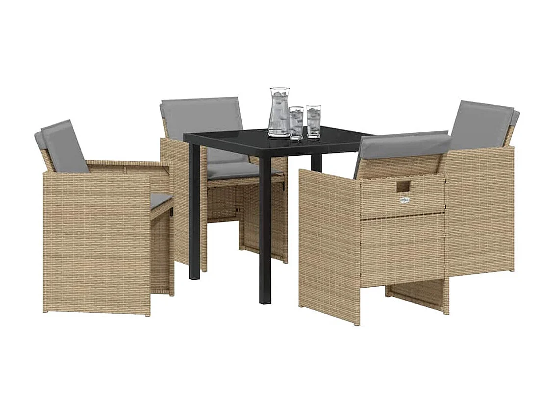 5-delige tuinset met beige polyrotan kussens