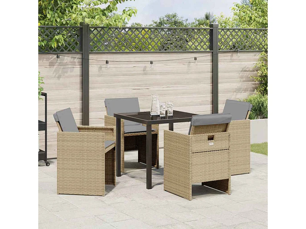 5-delige tuinset met beige polyrotan kussens
