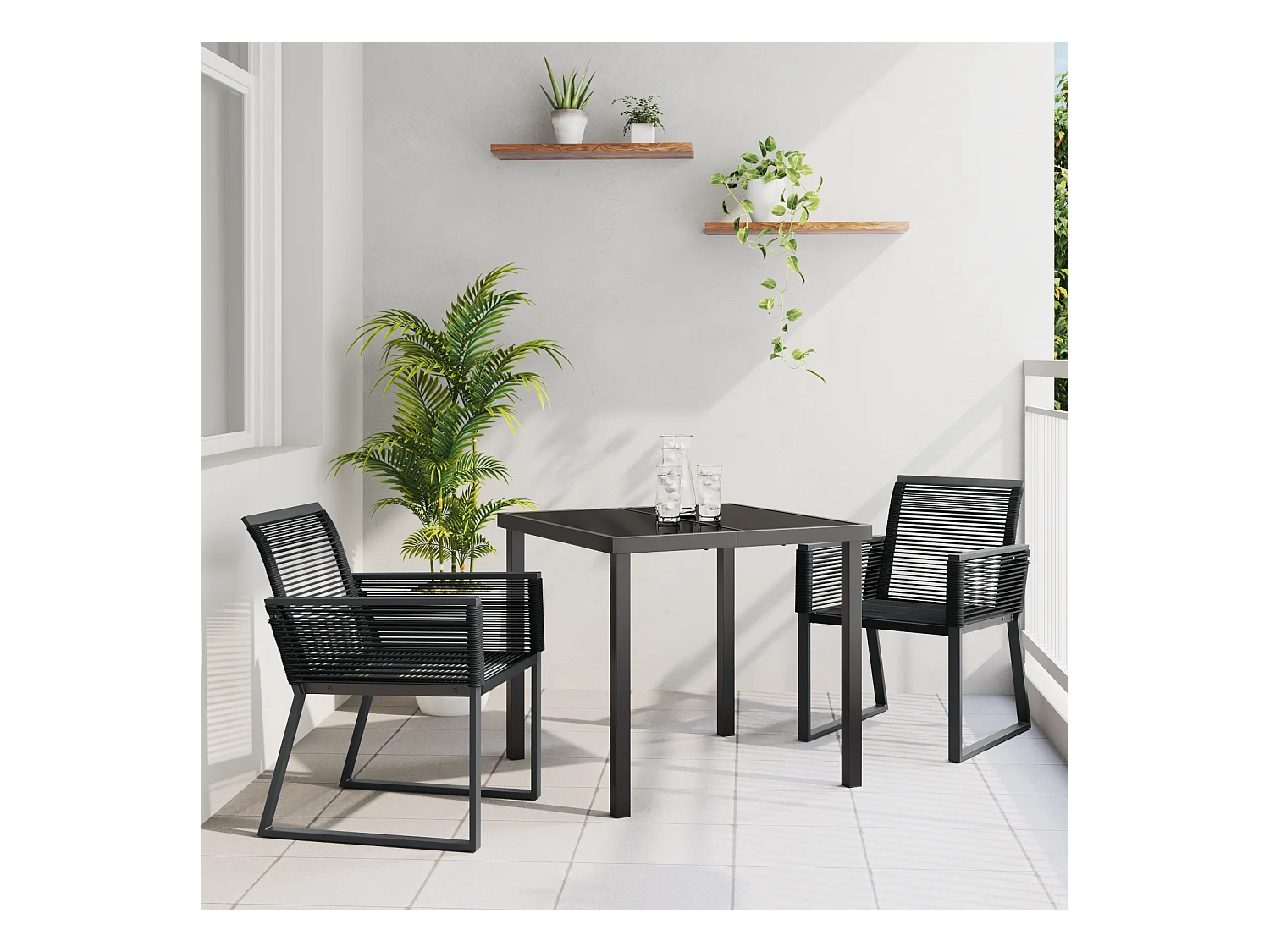 Ensemble de Salle à Manger de Jardin 3 Pièces Noir Poly Rattan