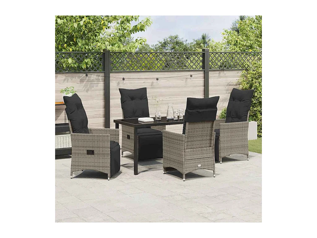 Set da pranzo da giardino 5 pezzi con cuscini in polyrattan grigio