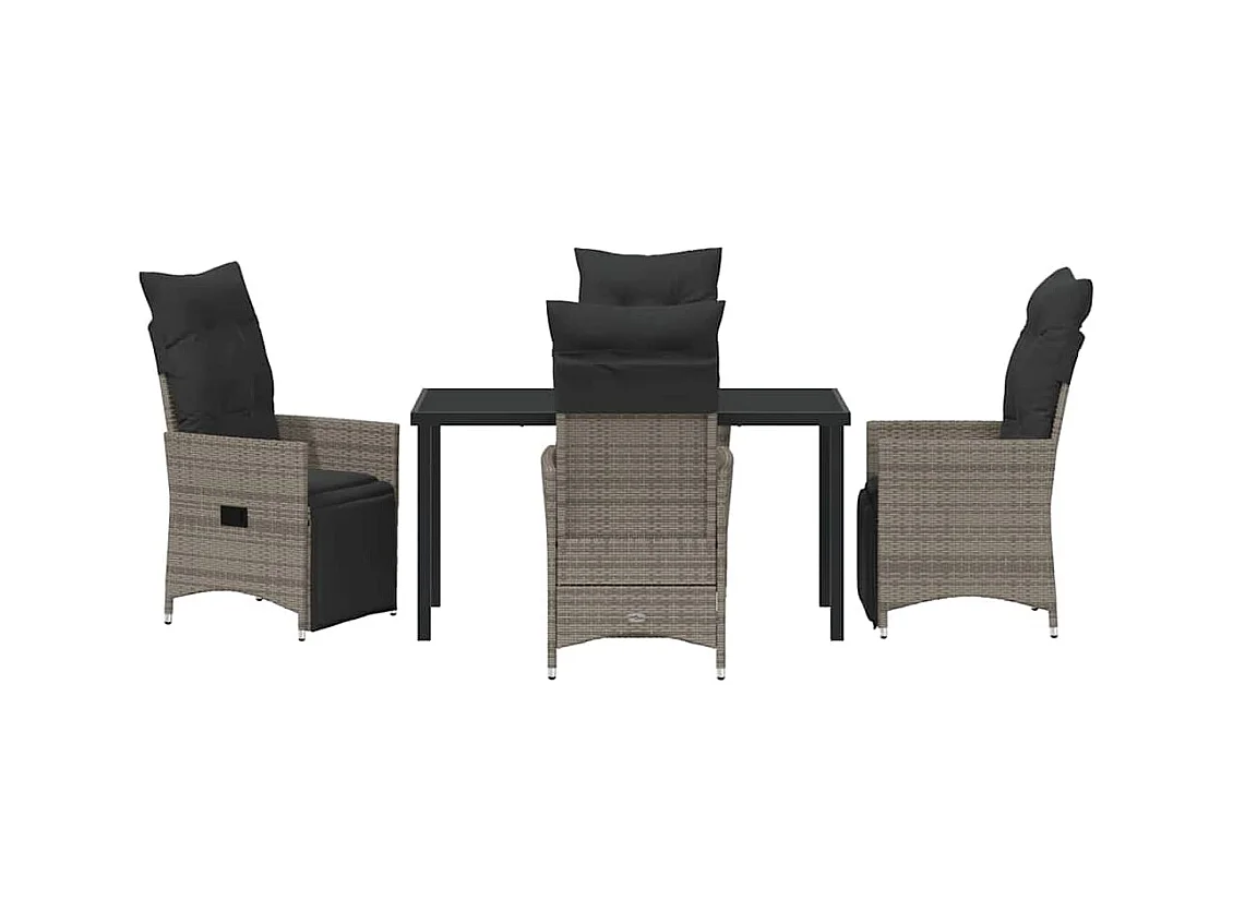 Set da pranzo da giardino 5 pezzi con cuscini in polyrattan grigio