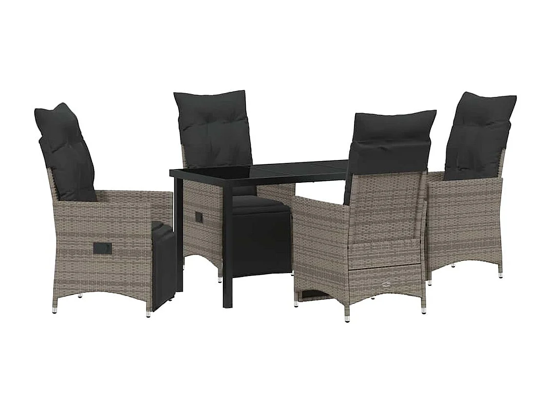 Ensemble de salle à manger de jardin de 5 pièces avec coussins gris en poly rattan