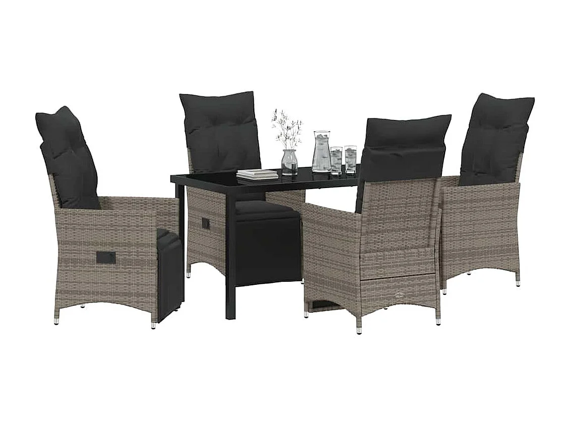 Ensemble de salle à manger de jardin de 5 pièces avec coussins gris en poly rattan