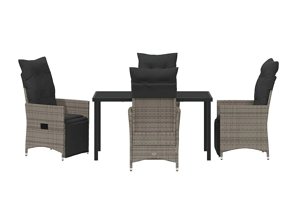 Ensemble de salle à manger de jardin de 5 pièces avec coussins gris en poly rattan