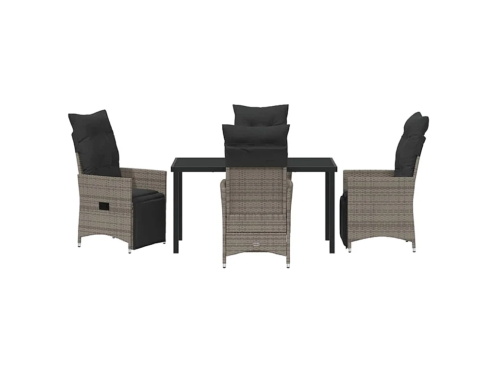 Ensemble de salle à manger de jardin de 5 pièces avec coussins gris en poly rattan