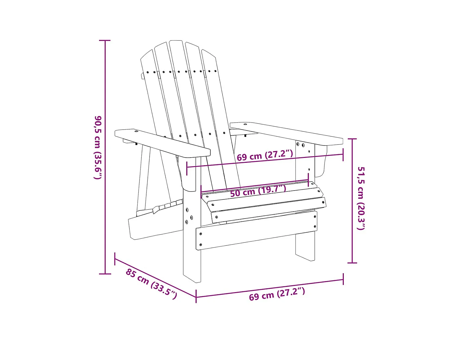 Chaise Adirondack blanc 69x85x90,5 cm bois massif de sapin