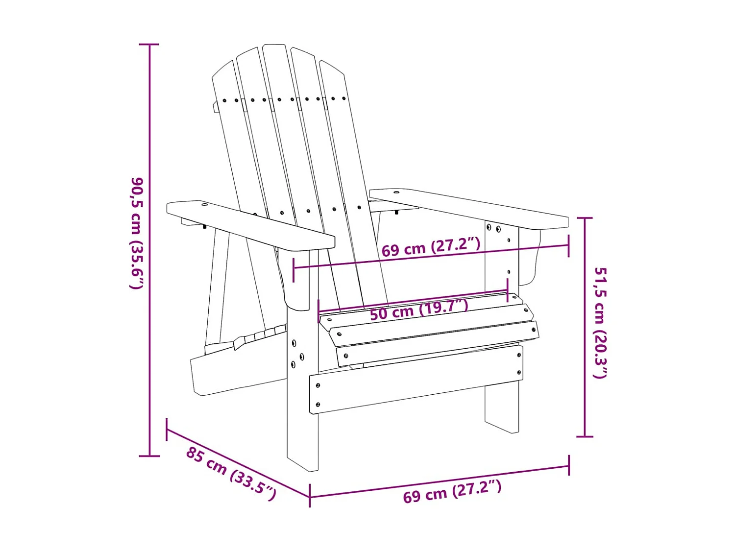 Chaise Adirondack blanc 69x85x90,5 cm bois massif de sapin