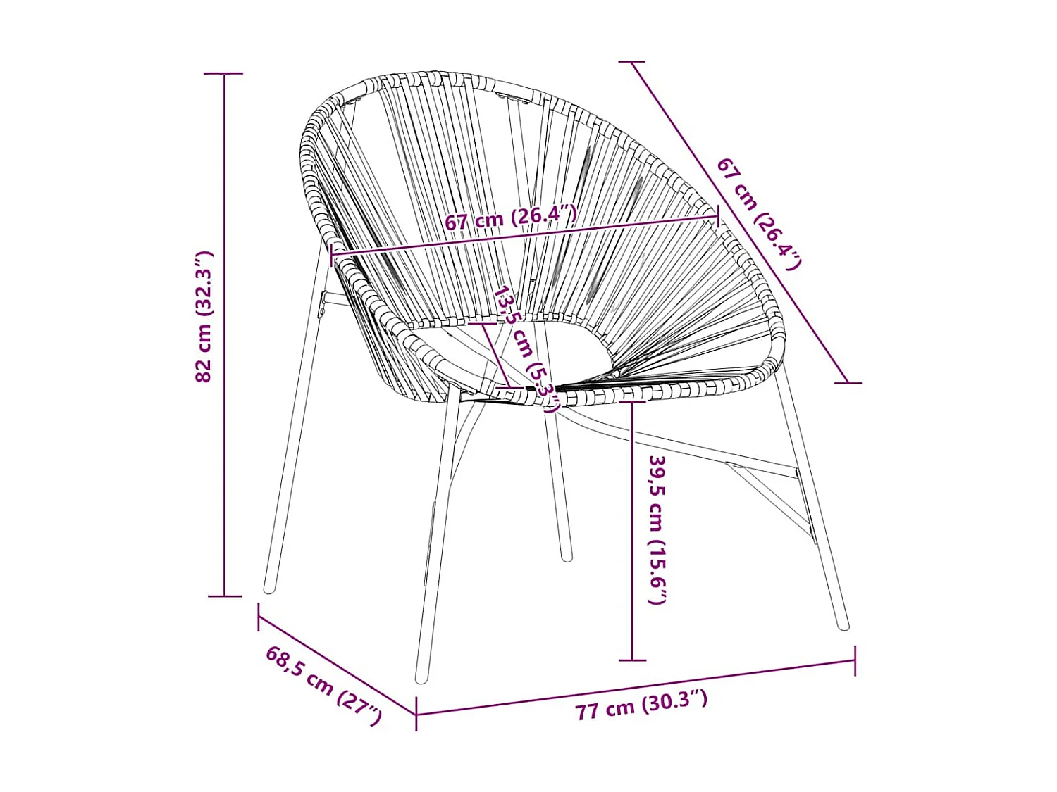 Chaise œuf de jardin noir et gris clair résine tressée