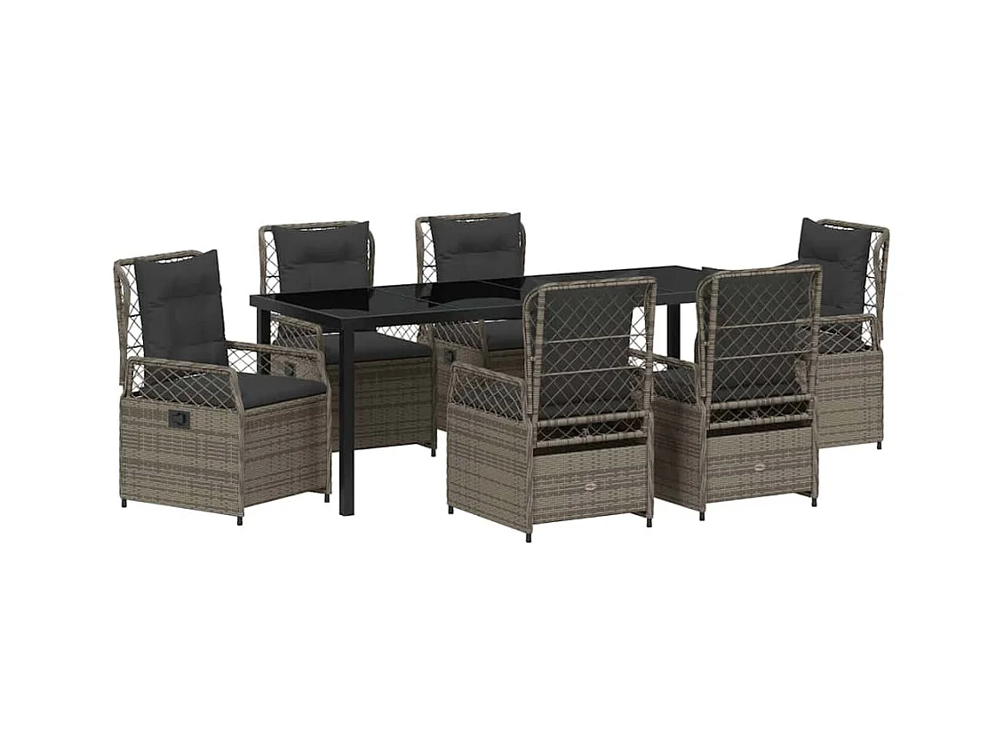 Set da pranzo da giardino in polyrattan grigio da 7 pezzi