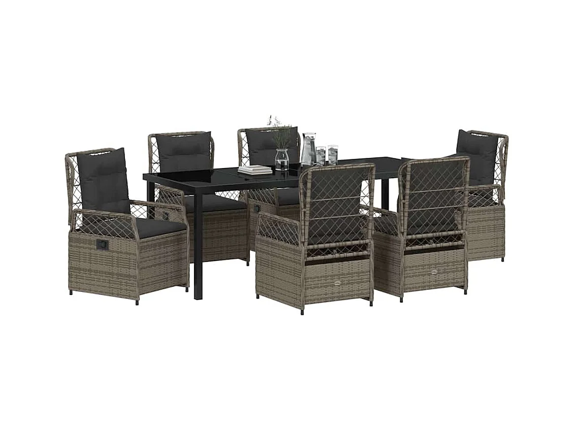 Set da pranzo da giardino in polyrattan grigio da 7 pezzi