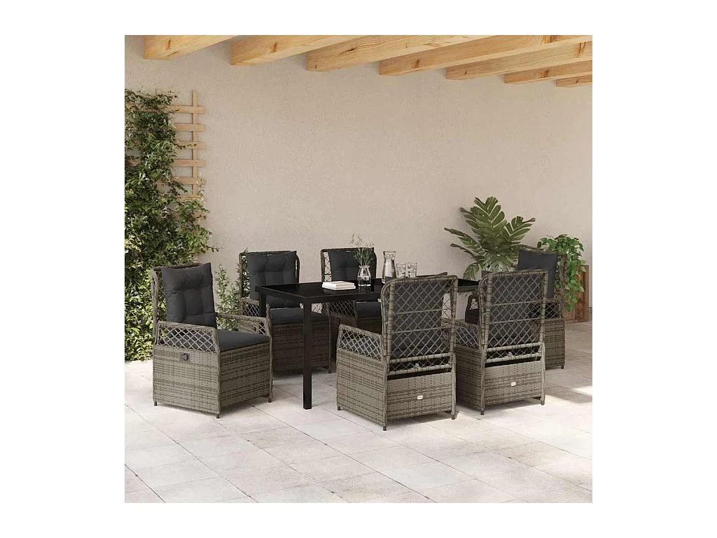 Set da pranzo da giardino in polyrattan grigio da 7 pezzi