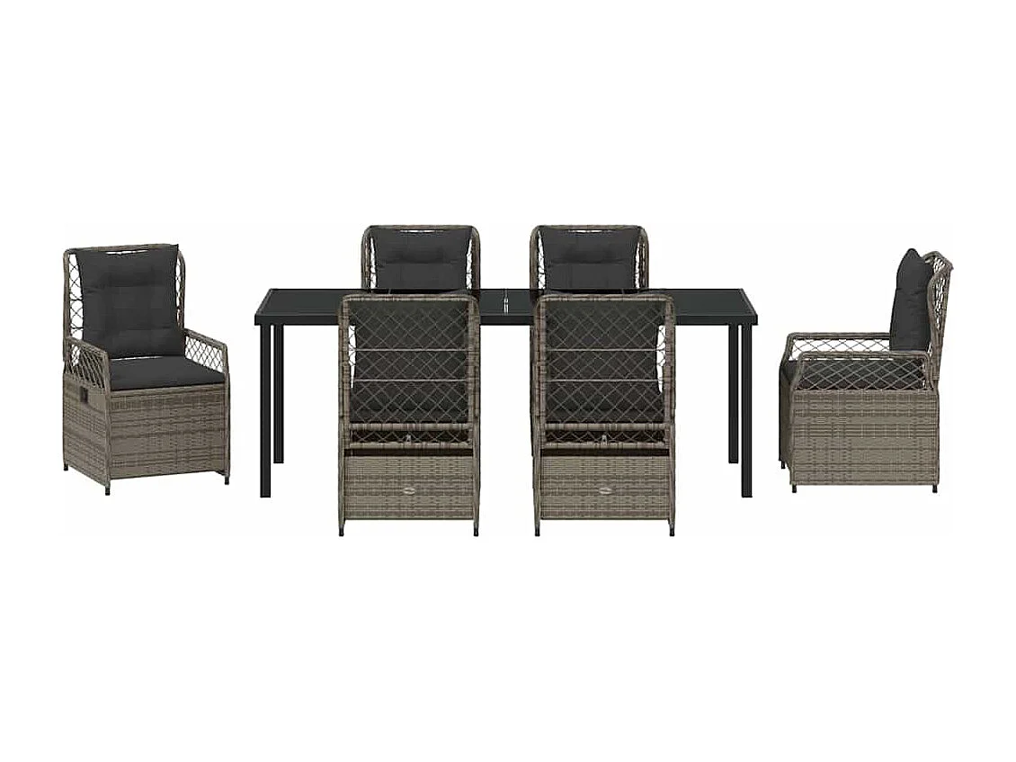 Set da pranzo da giardino in polyrattan grigio da 7 pezzi