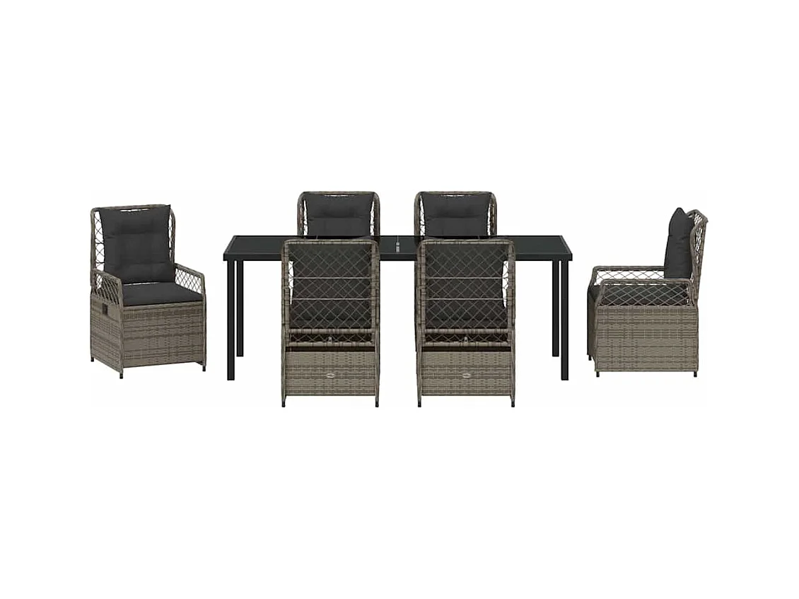 7-delige grijze poly rattan tuinset