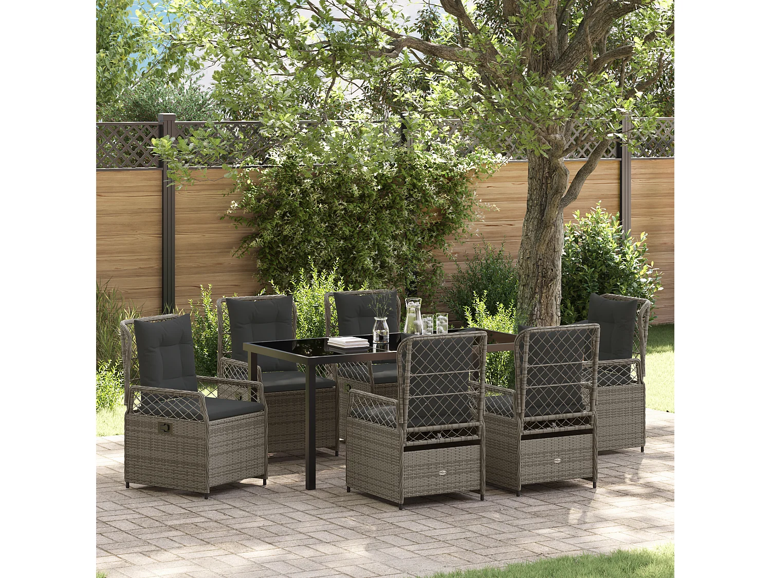 Ensemble de salle à manger de jardin 7 pièces gris en rattan poly