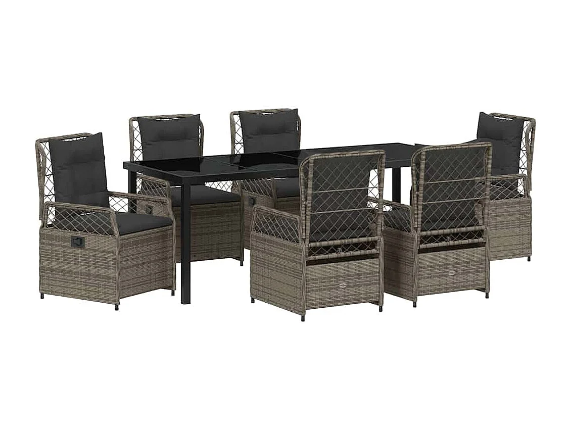 Ensemble de salle à manger de jardin 7 pièces gris en rattan poly