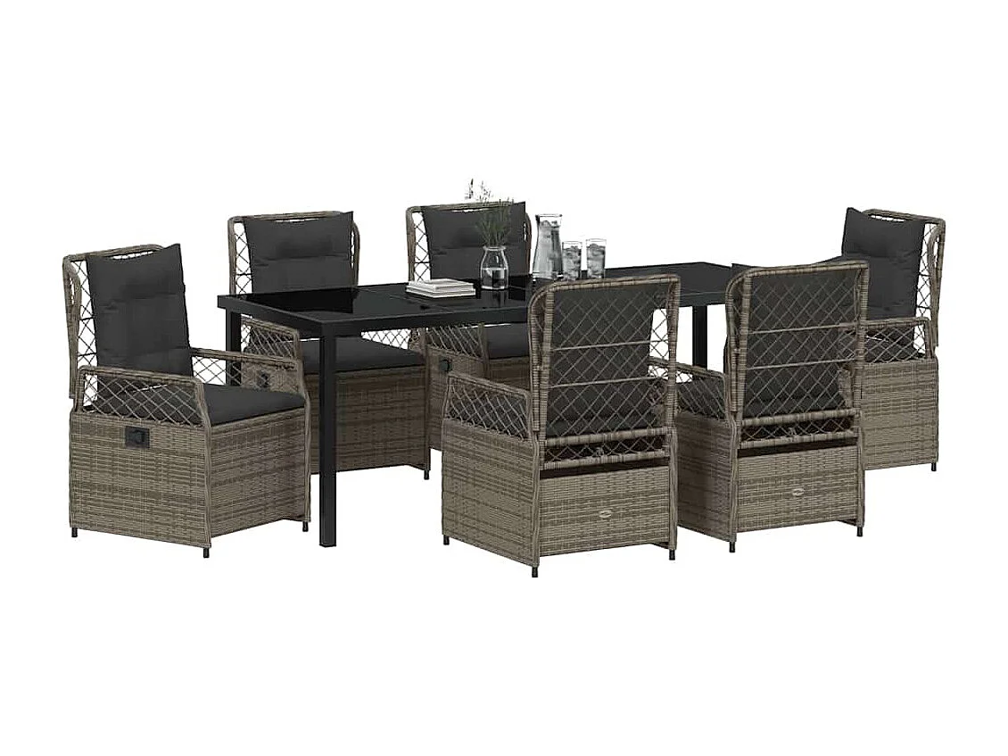 Ensemble de salle à manger de jardin 7 pièces gris en rattan poly