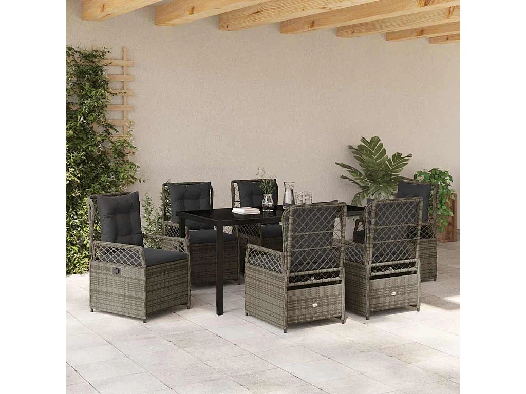 Ensemble de salle à manger de jardin 7 pièces gris en rattan poly