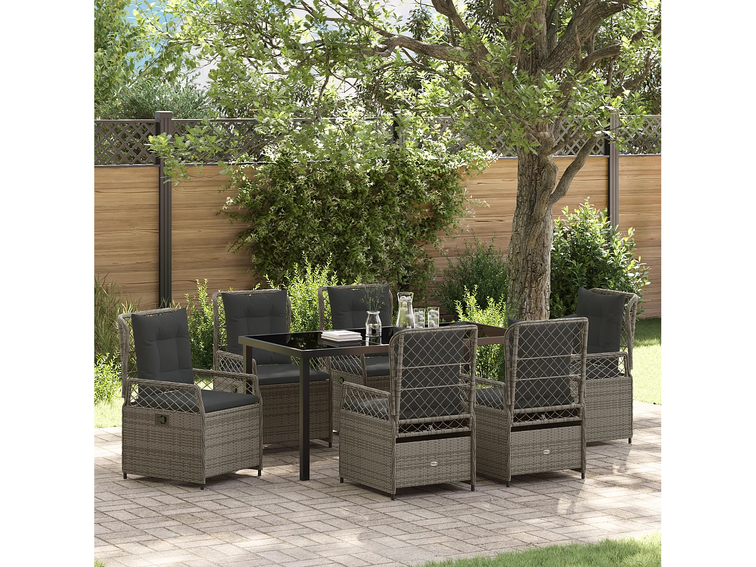 Ensemble de salle à manger de jardin 7 pièces gris en rattan poly