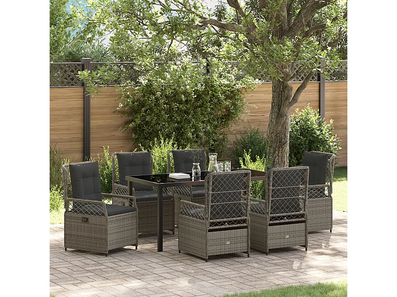 Ensemble de salle à manger de jardin 7 pièces gris en rattan poly