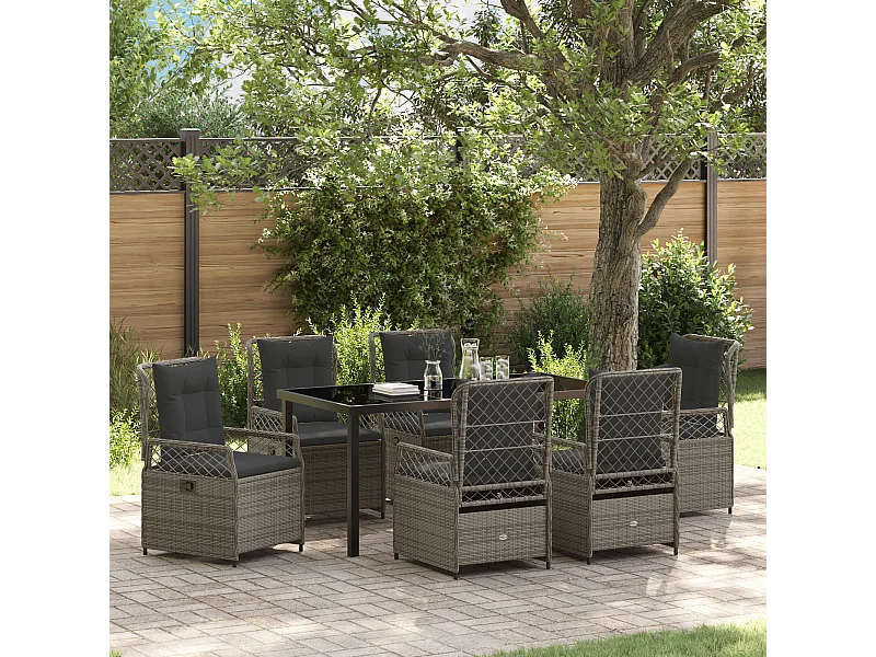 Ensemble de salle à manger de jardin 7 pièces gris en rattan poly