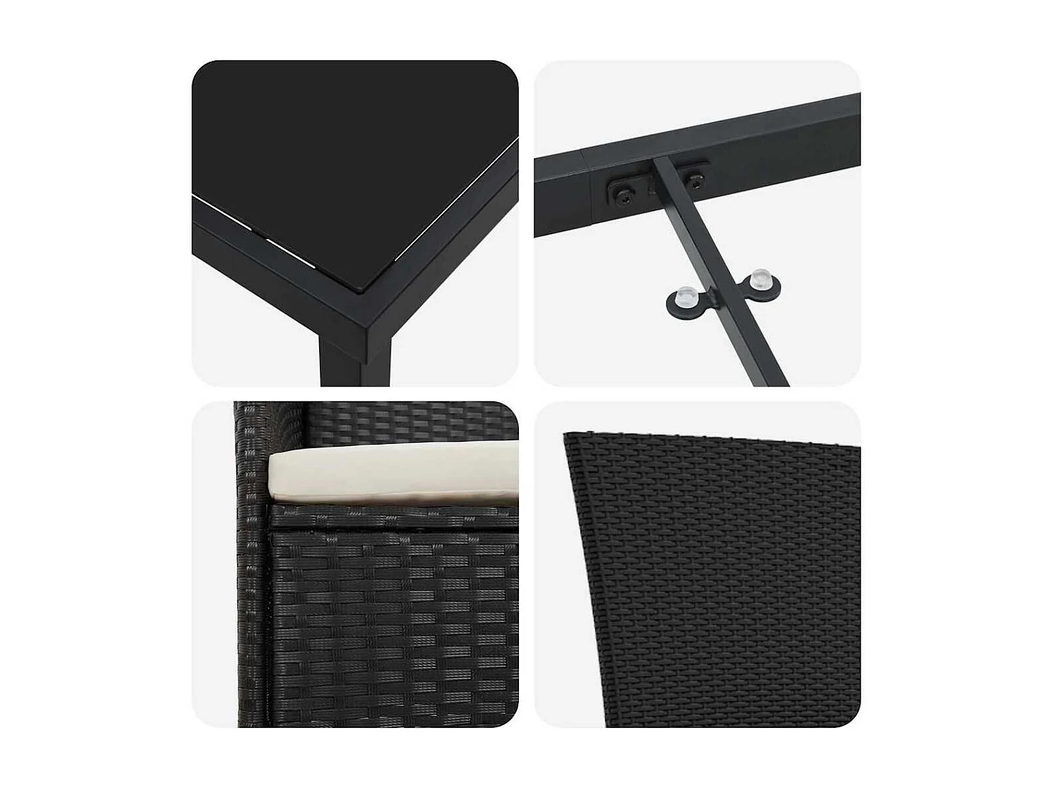 Set da pranzo da giardino 5 pezzi con cuscini in polyrattan nero
