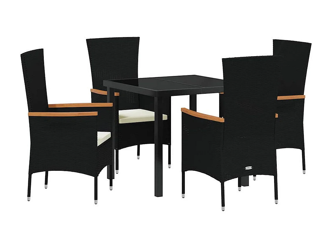 Ensemble de repas de jardin de 5 pièces avec coussins rotin poly noir