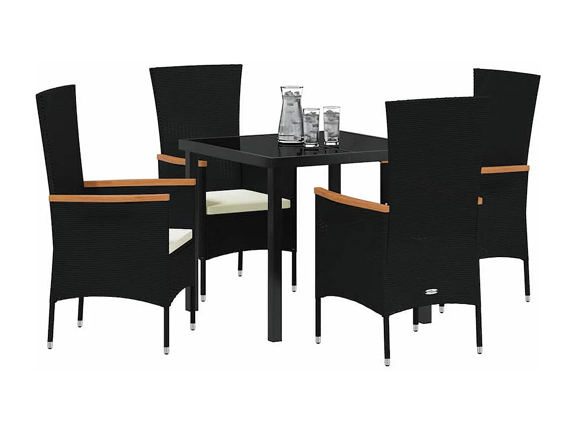 Ensemble de repas de jardin de 5 pièces avec coussins rotin poly noir