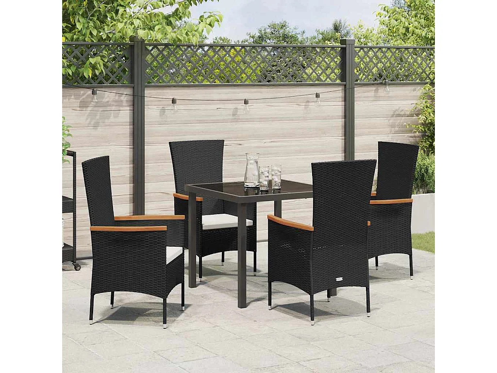 Ensemble de repas de jardin de 5 pièces avec coussins rotin poly noir