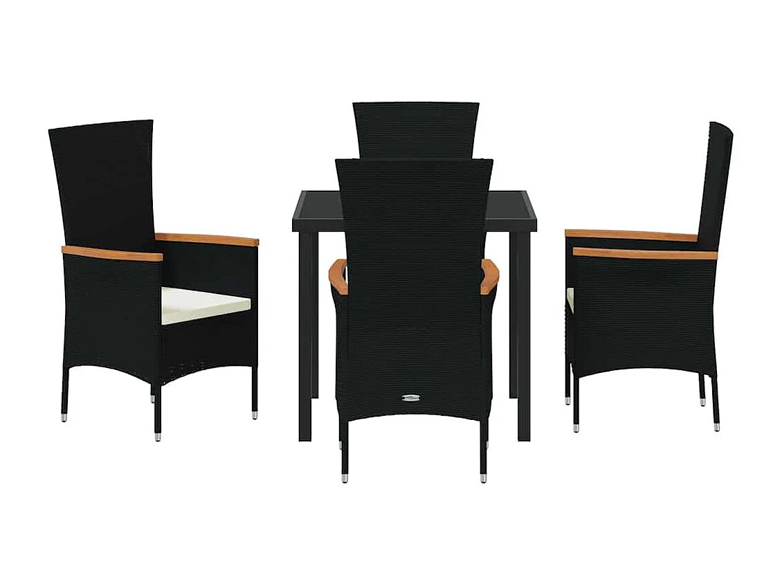 Ensemble de repas de jardin de 5 pièces avec coussins rotin poly noir