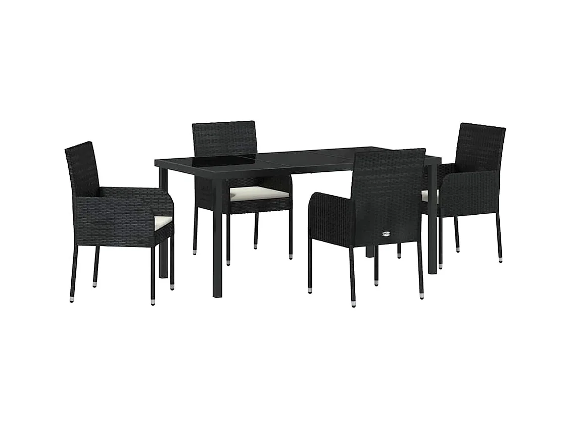 Set da pranzo da giardino 5 pezzi con cuscini in rattan nero