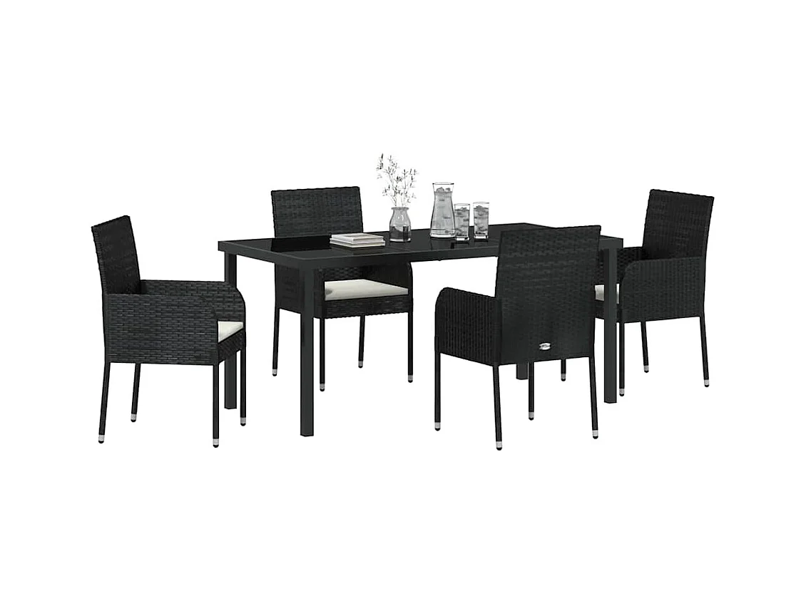Set da pranzo da giardino 5 pezzi con cuscini in rattan nero