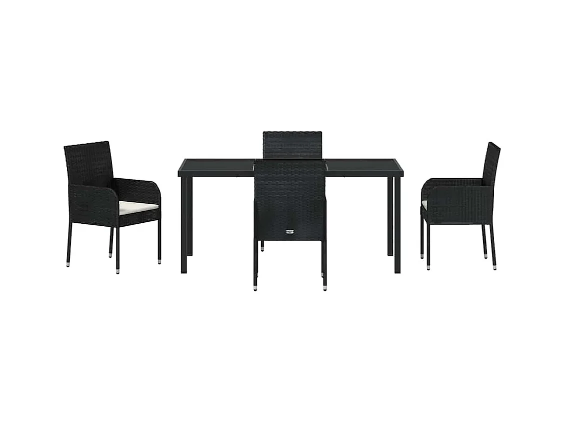 Set da pranzo da giardino 5 pezzi con cuscini in rattan nero