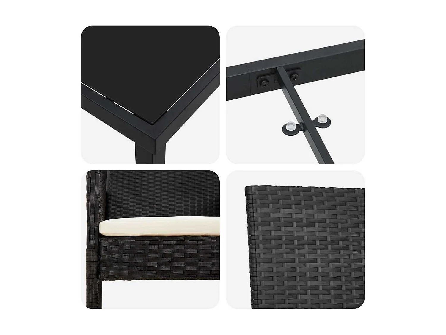 Set da pranzo da giardino 5 pezzi con cuscini in rattan nero