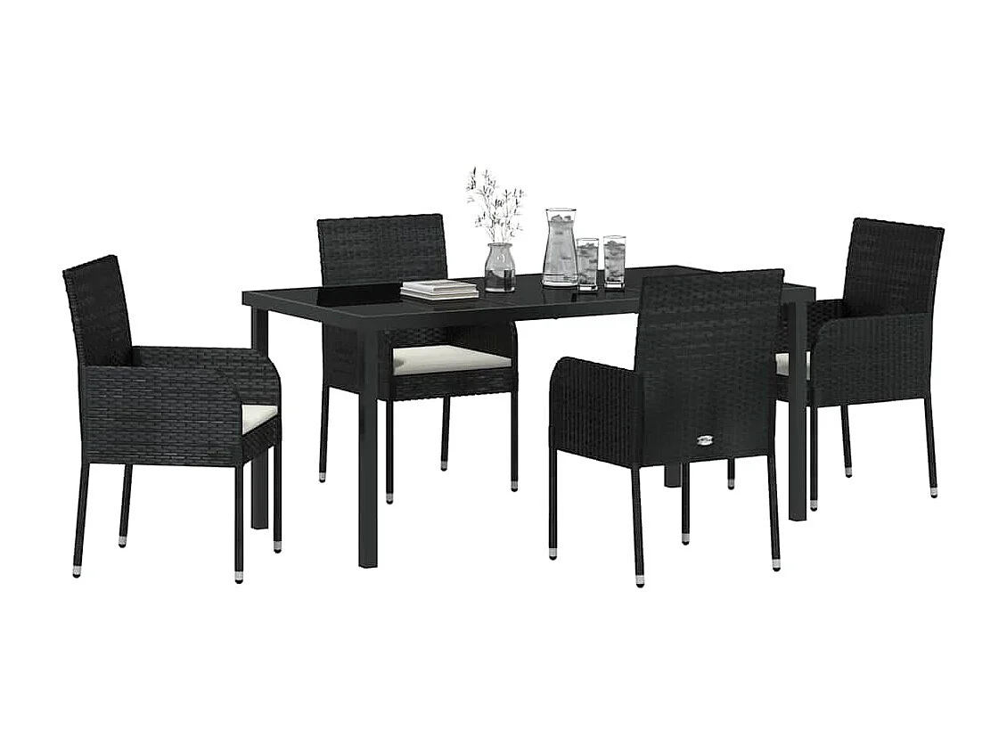 5-delige tuinset met zwarte rotan kussens