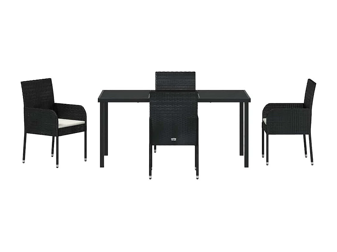 5-delige tuinset met zwarte rotan kussens