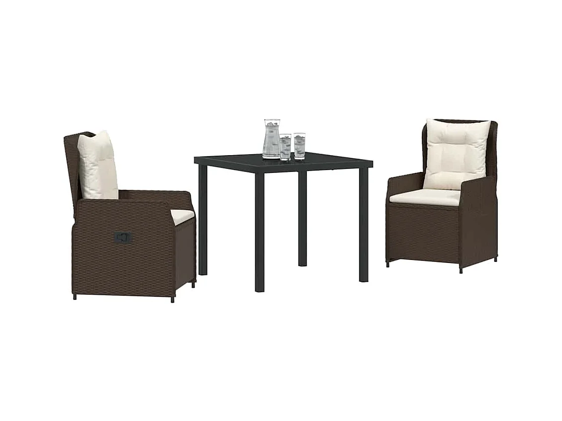 Ensemble de Salle à Manger de Jardin 3 Pièces Marron Poly Rattan