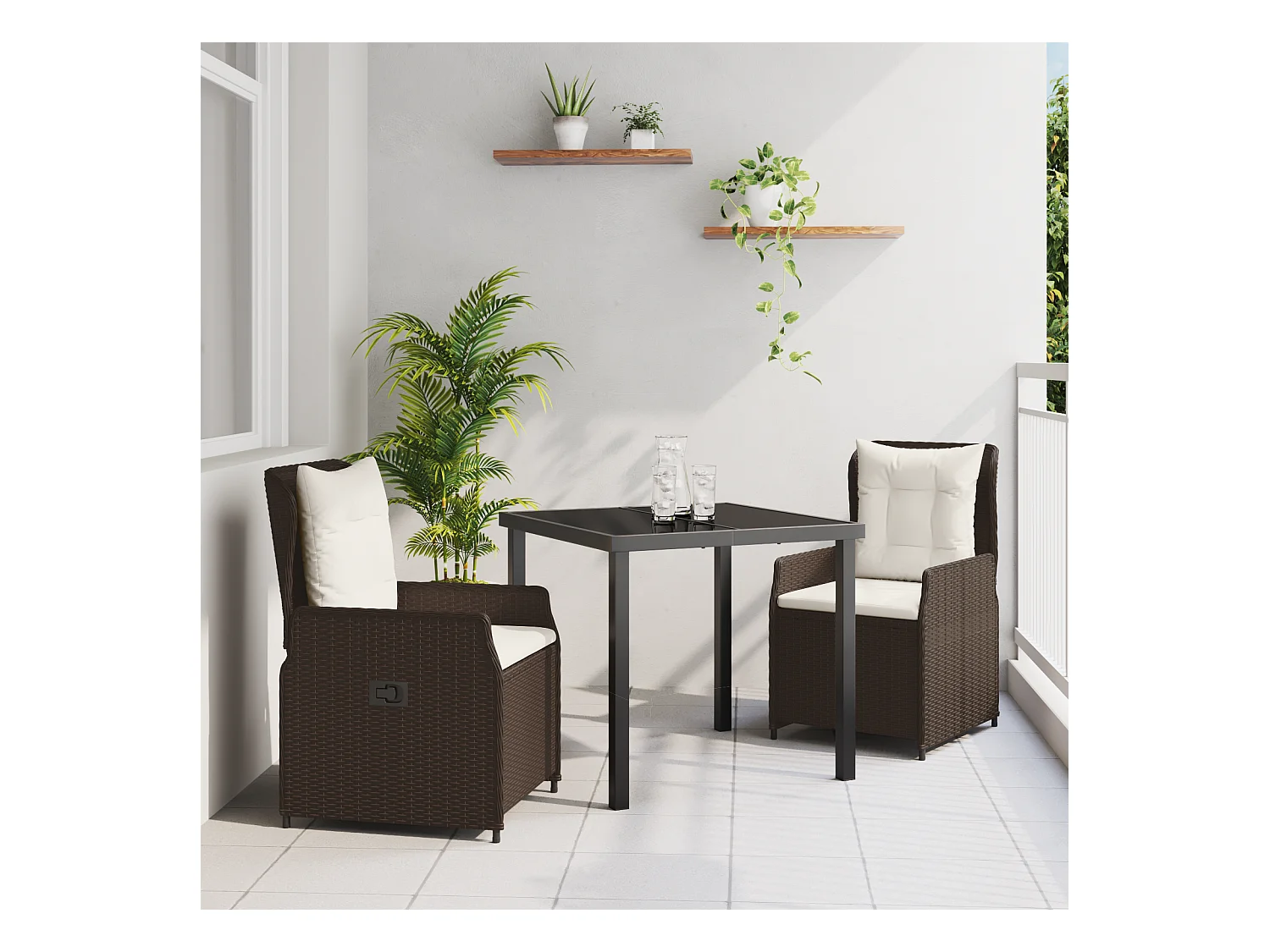Juego de comedor de jardín de 3 piezas de ratán sintético marrón