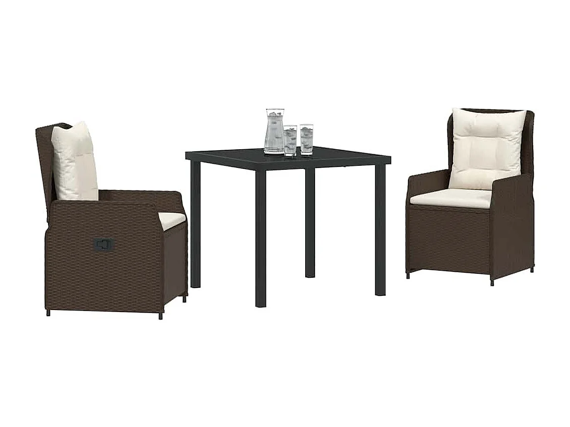 Ensemble de Salle à Manger de Jardin 3 Pièces Marron Poly Rattan