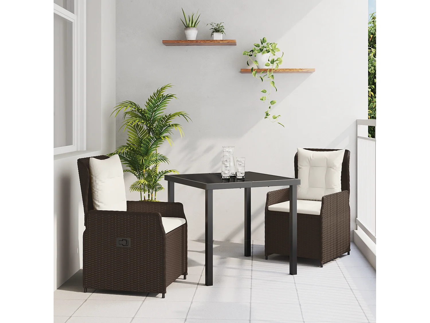 Ensemble de Salle à Manger de Jardin 3 Pièces Marron Poly Rattan