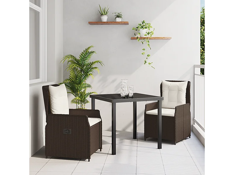 Set da pranzo da giardino in polyrattan marrone da 3 pezzi
