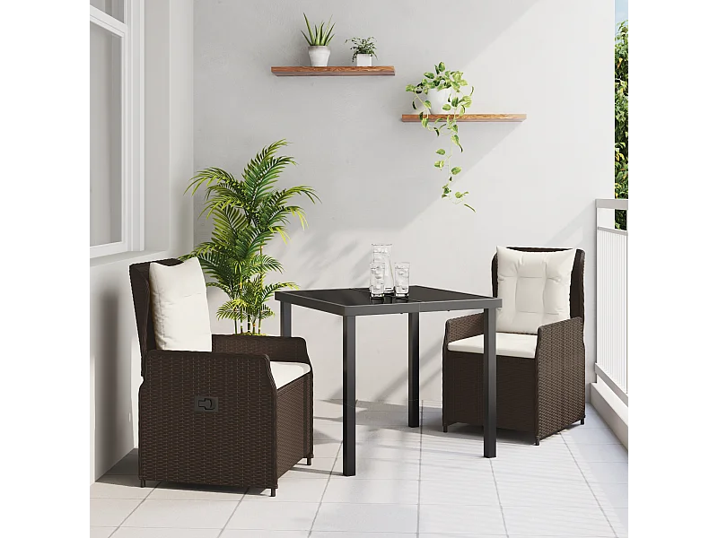 Ensemble de Salle à Manger de Jardin 3 Pièces Marron Poly Rattan