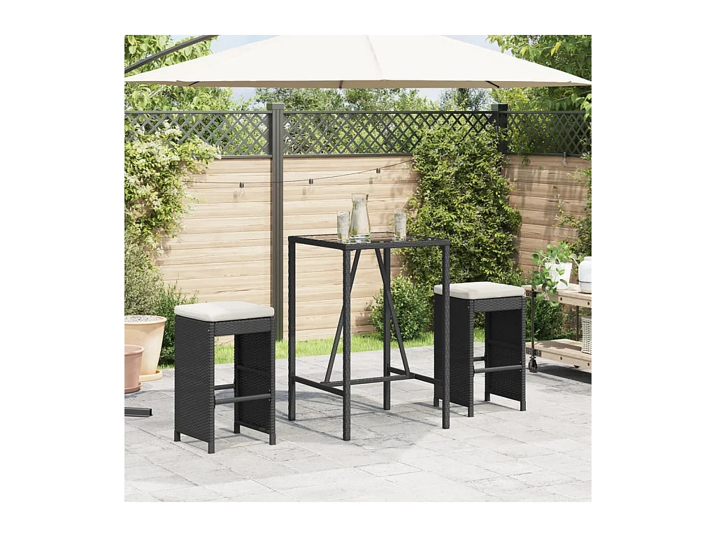 Set di 2 cuscini per sgabelli da bar da giardino in resina di vimini nero