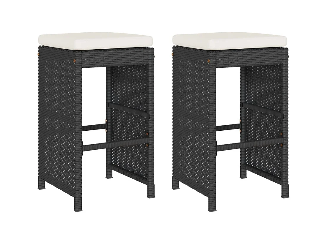 Set di 2 cuscini per sgabelli da bar da giardino in resina di vimini nero