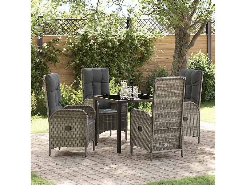Set da pranzo da giardino in polyrattan grigio da 5 pezzi
