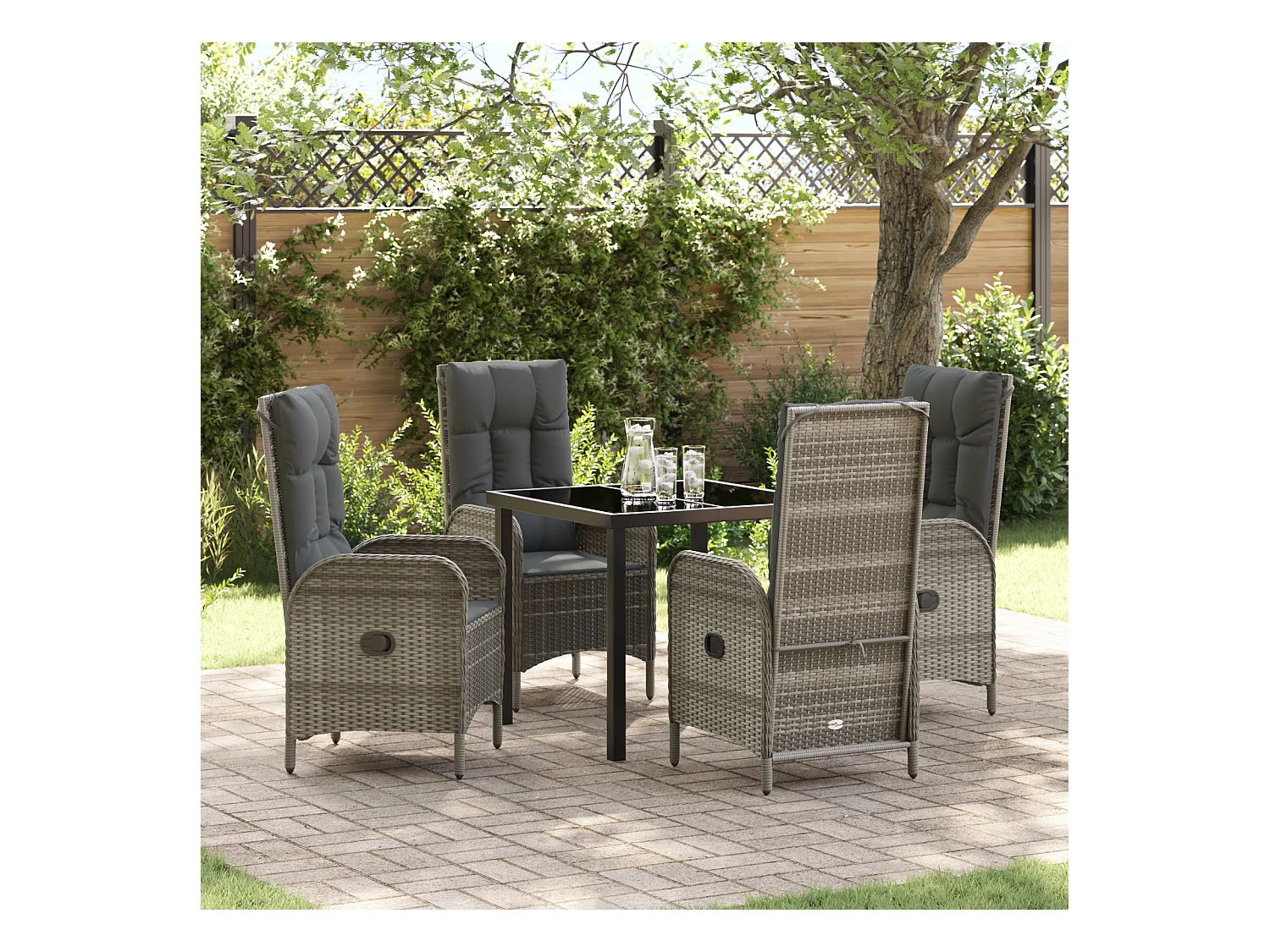 Set da pranzo da giardino in polyrattan grigio da 5 pezzi